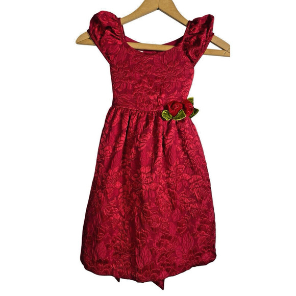 Laura Ashley London Dress Girls Size 6 Red Formal Petticoat Floral Tea Party - Picture 2 of 12